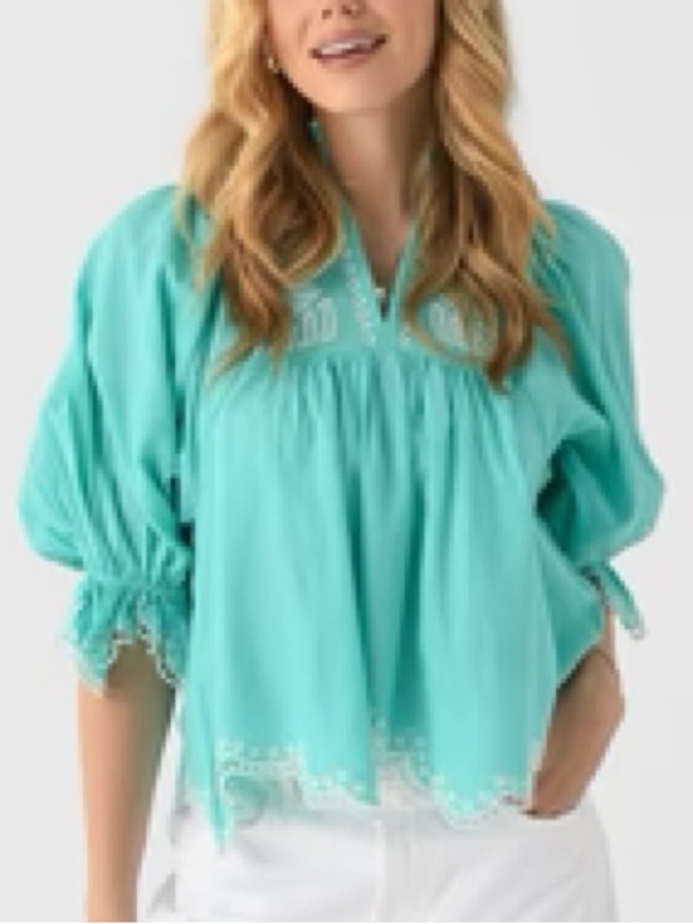 Never A Wallflower |Aqua Turquoise Eyelet
Embroidered Cotton/Linen Blend Top-NWT - Picture 9 of 9